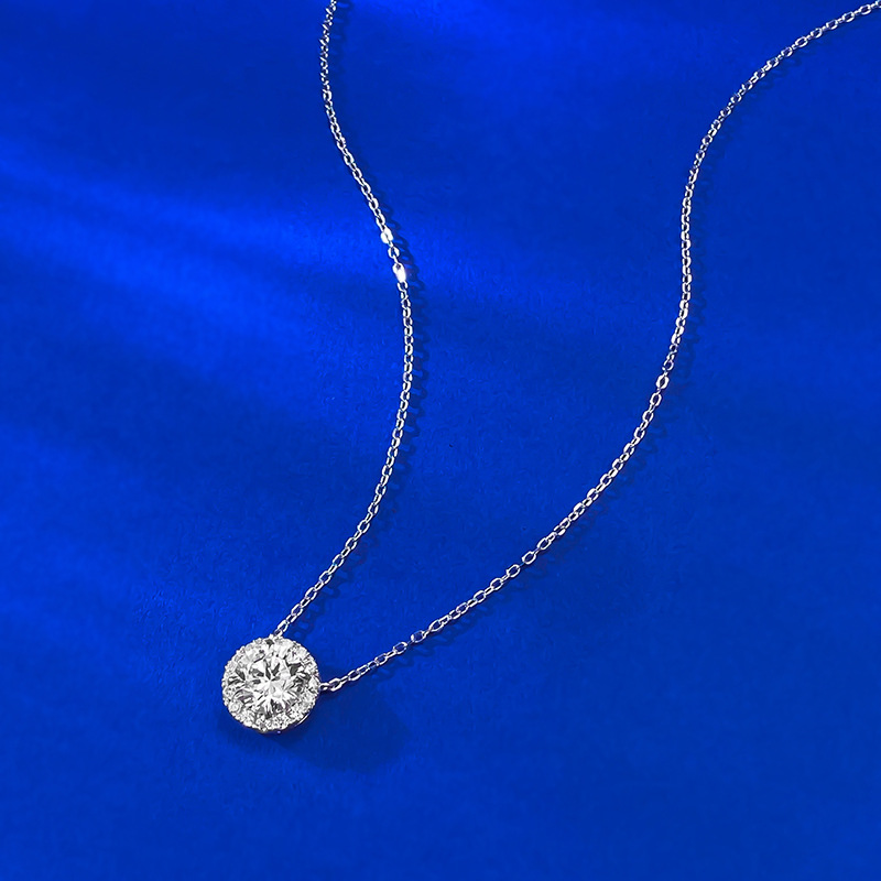 1.2CT Lab White Moissanite Diamond Circle Pendant Simple Fashion Jewelry 925 Sterling Silver Elegant Party Women Wedding Clavicle Necklace For Lover G