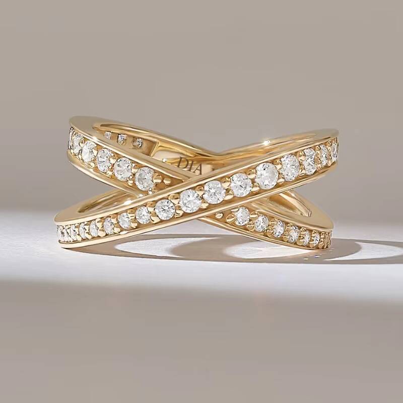 Classic Jewelry Moissanite Eternity Ring 10k 14k 18k Crossover Engagement Wedding Women Moissanite Ring