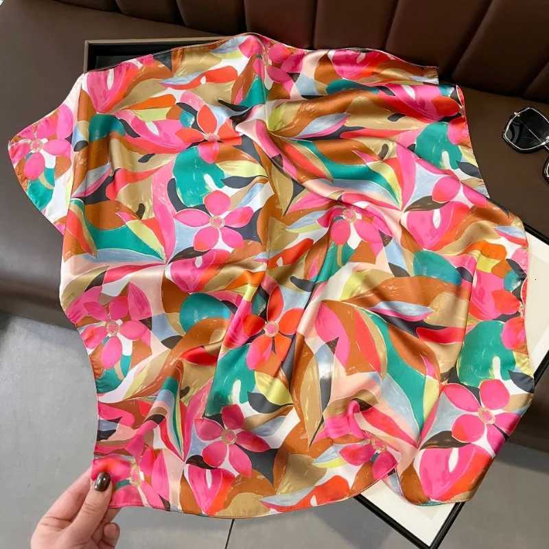 70cm Colorf iti Silk Scarf wers and Leaves Square Scarfs Wens Tren Versatile Clothing and Bag Decorative Scarf Y251024