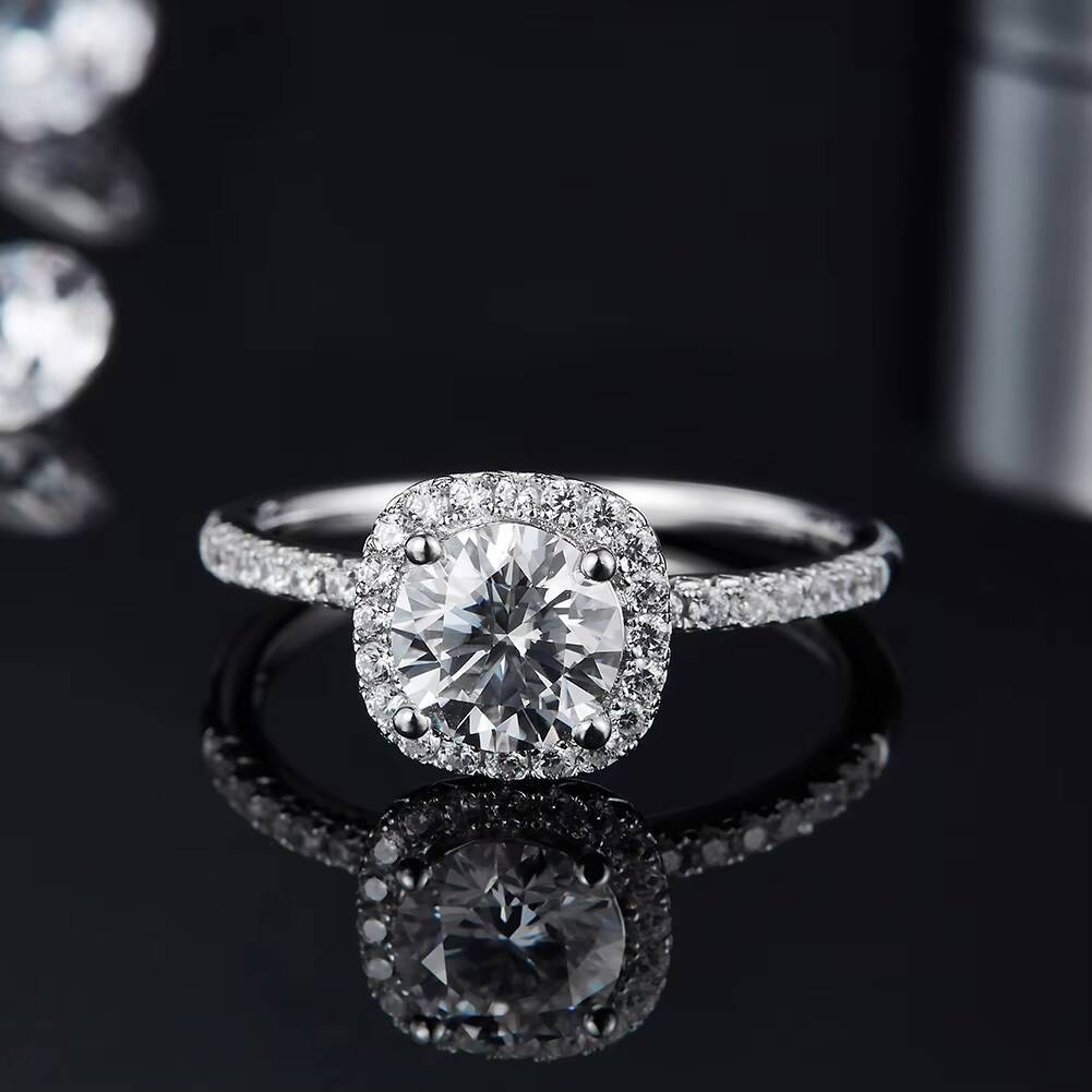 RINNTIN SMR66 High Quality Solid 925 Sterling Silver Fine Jewelry Round Cut Color Moissanite Stone Wedding Ring