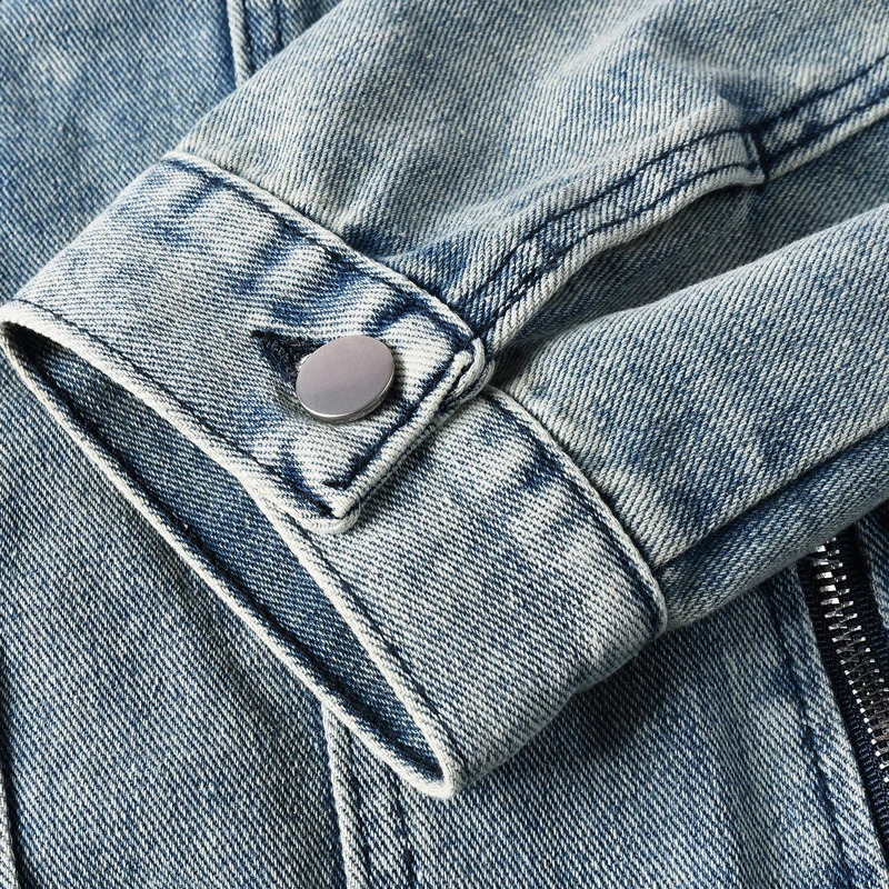 High Street Fashion Men Jacket Retro Washed Blue Stand Collar Denim Bomber Coat Zipper Fly Chaquetas Hombre 251017