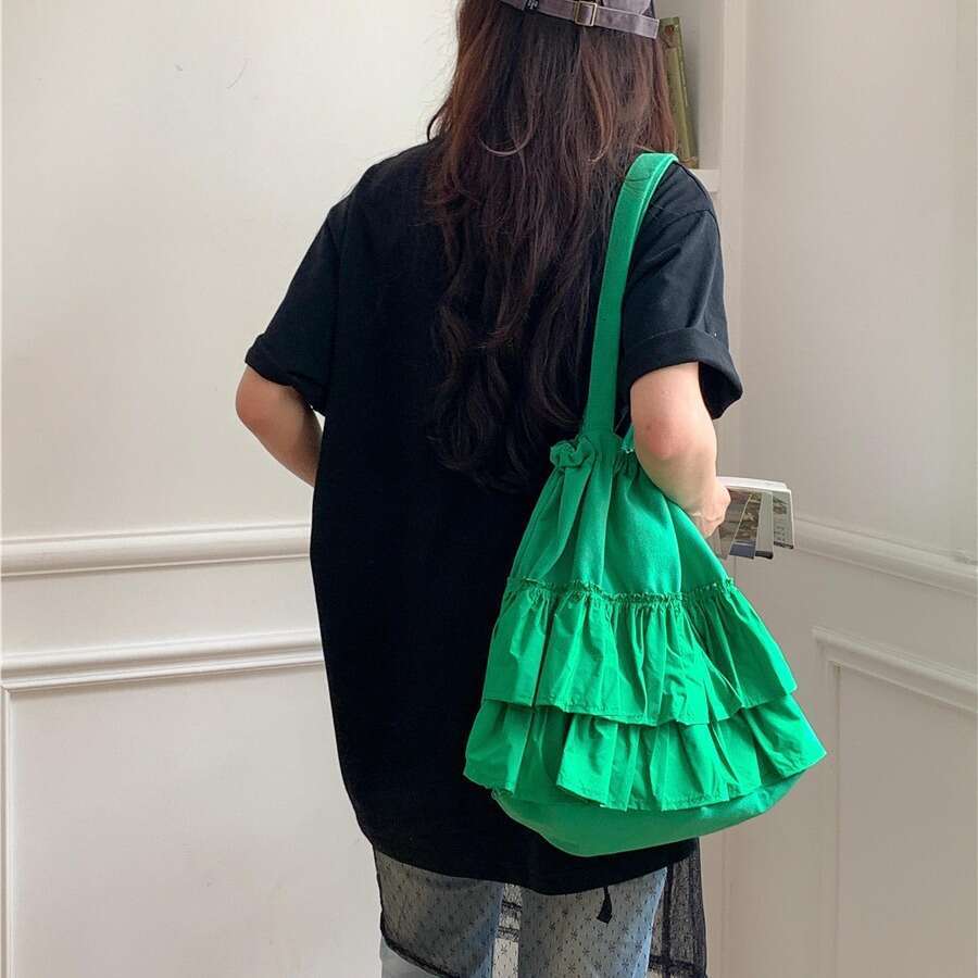 New Ruched Ruffle Commuter Style Tote High-End Large Capacity Women's Drawstring Niche Design Shoulder Bag For Women B5