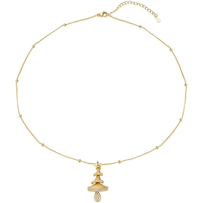 TaiYang New Gold Plated Copper Christmas Tree Necklace, Delicate Star Pendant with Micro-Pave Zirconia Collarbone Chain