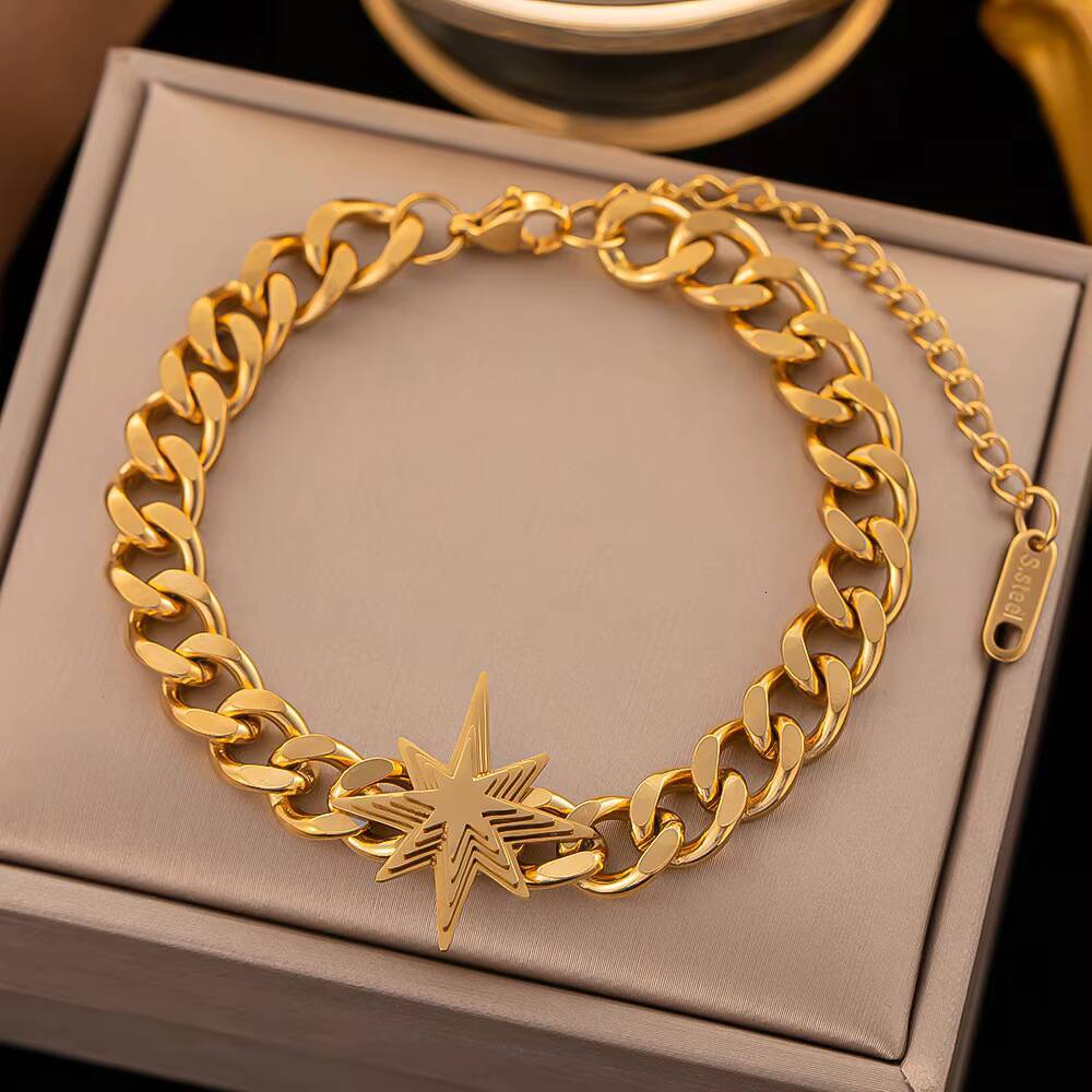 High Quality Wholesale 2024 New European and American HipHop Star Butterfly Flower Cuban Titanium Steel Bracelet