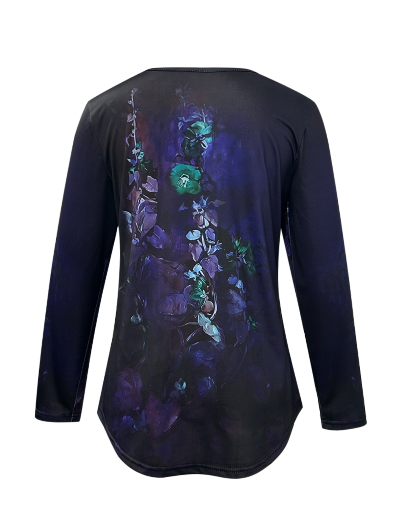 Autumn Winter New Women's Floral Printed Long Sleeve T-Shirt, Milk Silk Casual Loose Top, S-XXL Mixed/Dark Green--CF41374