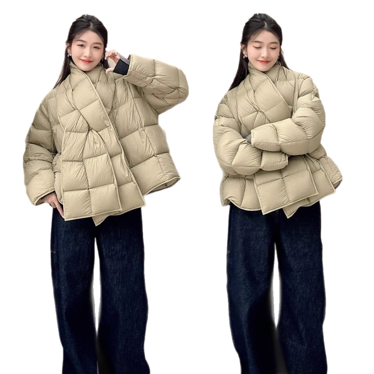 Designer women down jacket 25 autumn/Winter new style, women's detachable scarf 90 white duck down short bubble, catching the trend of overcoats