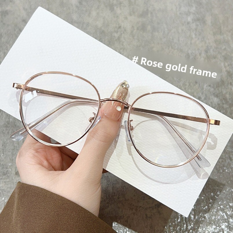 25 New Anti-Blue Light Plain Unisex Versatile Metal Frame Internet Celebrity No-Makeup Face Slimming Decorative Prescription Glasses