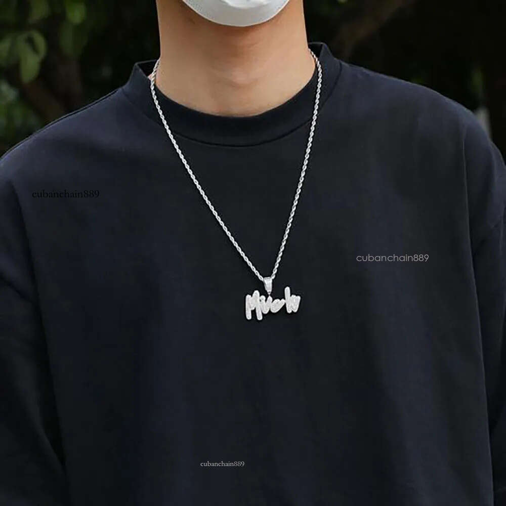 necklace moissanite chain Custom Name A- Z Double layer Stones Cursive Letters Pendant Men Women Gifts Cubic Zirconia Hip Hop Jewelry