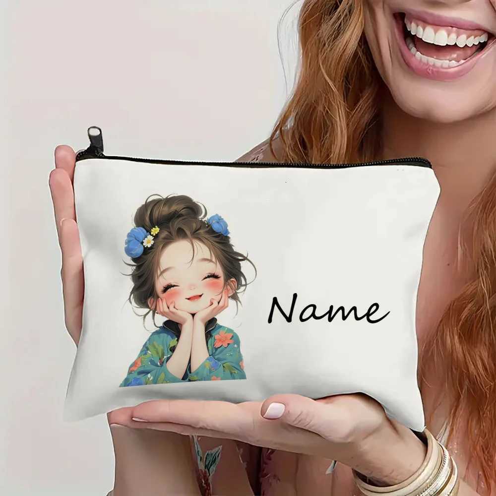 Custom Name Vintage Cute Girl Pattern Makeup Bag Handbag Toiletry Bag Pencil Case Holiday Gift Cosmetic BagT251024