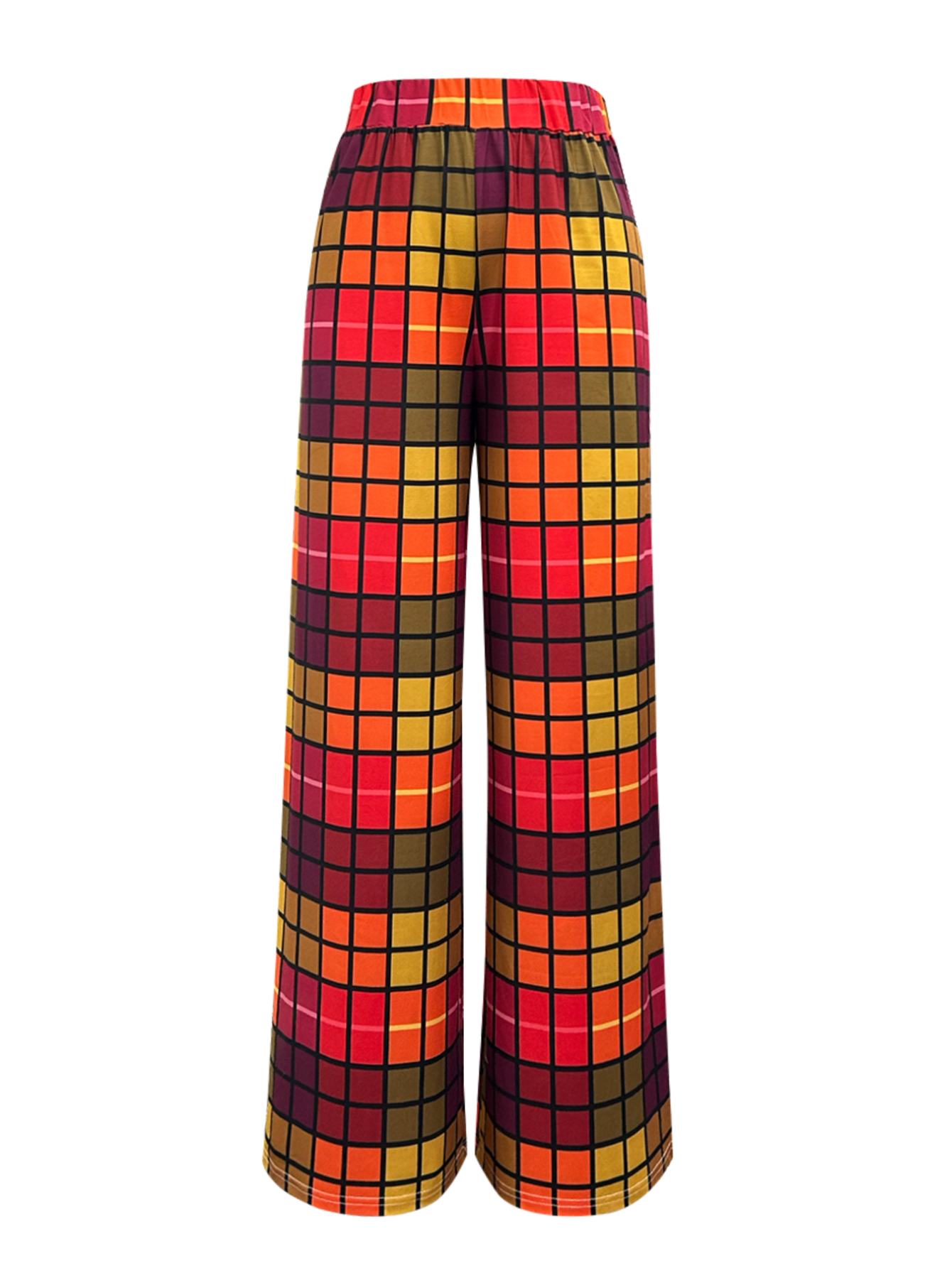 Spring Autumn New Women's Plaid Printed Retro Wide-Leg Pants, Milk Silk Casual Vintage Trousers, S-XXL Mixed Color--CF43688