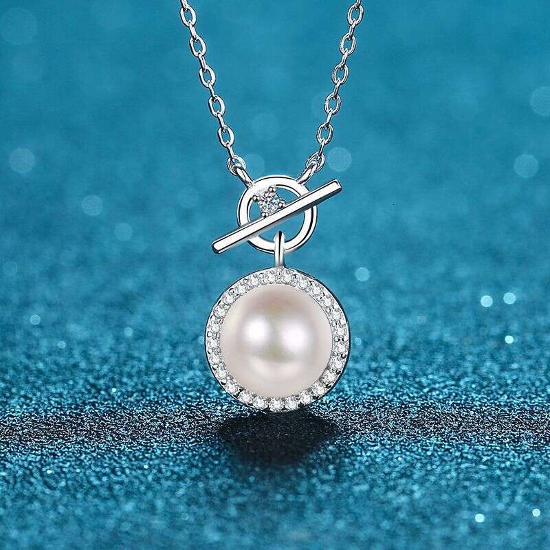 DHCollections-- XDY Pure Sier Clavicle Chain for Women with Clasp 9mm Flawless Freshwater Pearl Moissanite Necklace