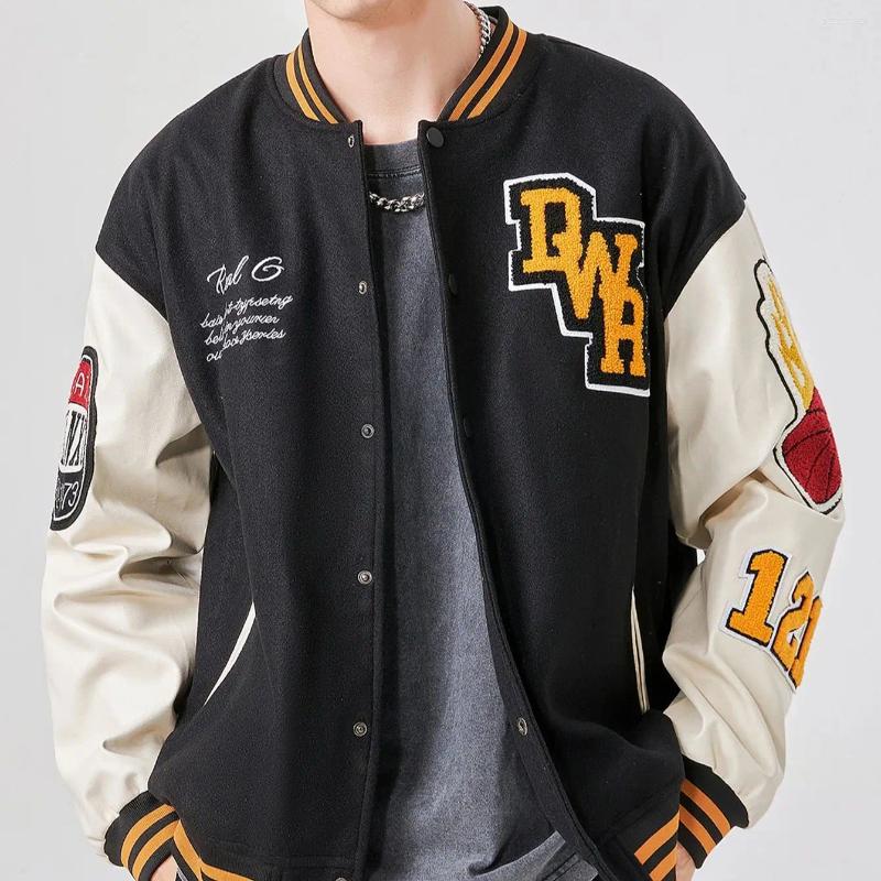 Men's Jackets Mens Casual Jacket Bomber Embroidered Varsity Windbreaker BomberStyle Flaming Basketball Color Block Outwear