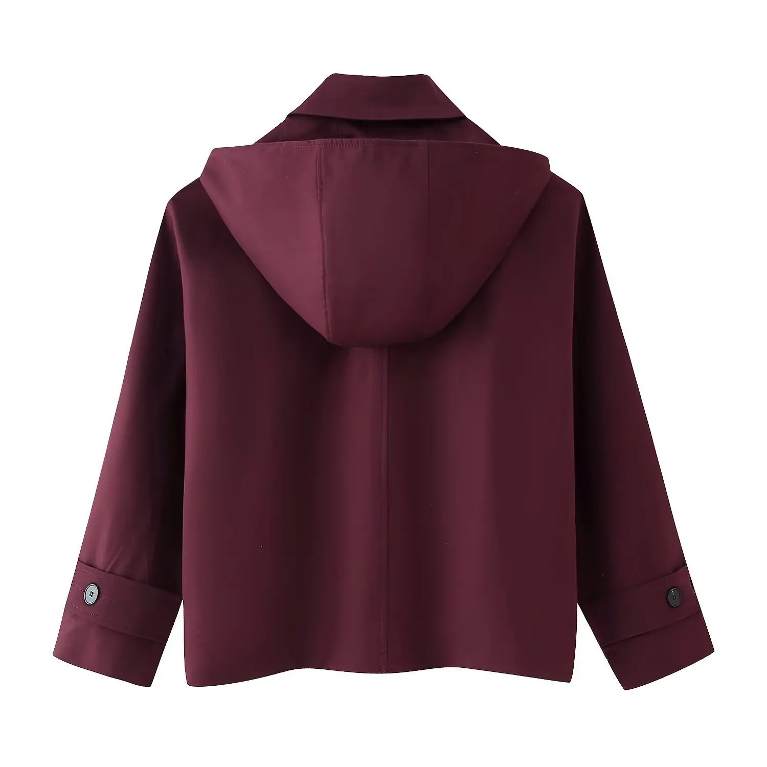 Spring womens versatile lapel singlebreasted long sleeve pocket hooded windbreaker jacket 251021