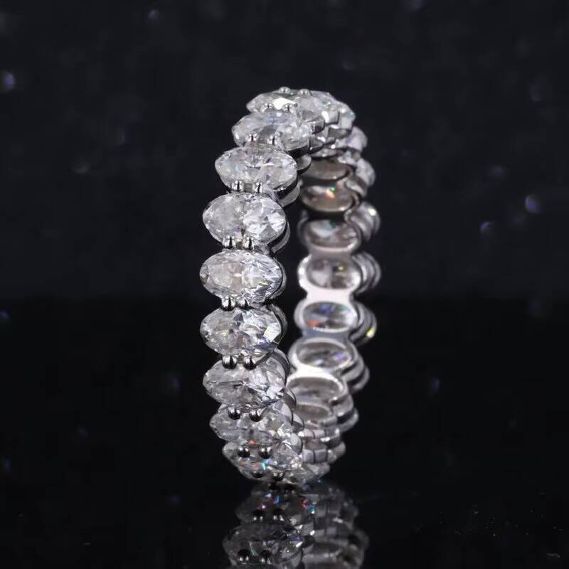 14K Solid White Gold Stunning Moissanite Wedding Band Full Eternity Oval Moissanite Ring for Women
