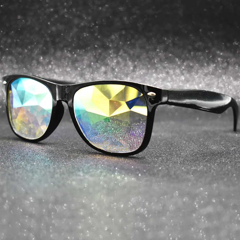 Trendy Square Party Sunglasses Women Men Fashion EDM Light Diffraction Futuristic Rave Festival Sun Glasses Psychedelic PrismT251024