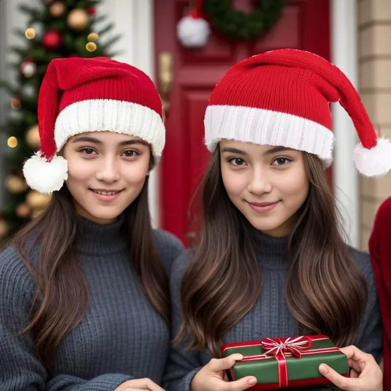 Knitted Christmas Hats Cute Pompom Adult s Soft Beanie Hat Year Party s Gift Navidad Noel Christmas Decoration 251023