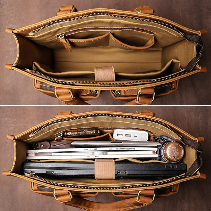 GURO Higher Quality Executive Briefcase Mens Genuine Leather Handbag 14 Laptop Crossbody Vintage Shoulder Bag 251018