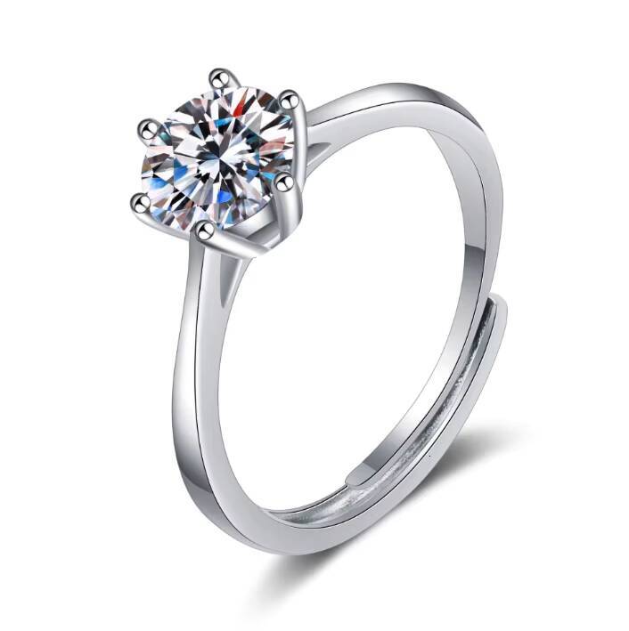 Moissanite 925 Sterling Silver Ring Plated Pt950 Ring Six Claws Factory Direct Supply