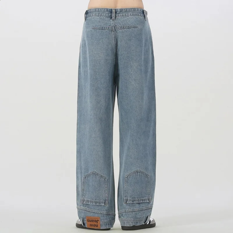 Vintage American Retro Reverse Side Turned Denim Jeans Men Women Couple Straight Wide Leg Baggy Drag Pants Trendy 251023