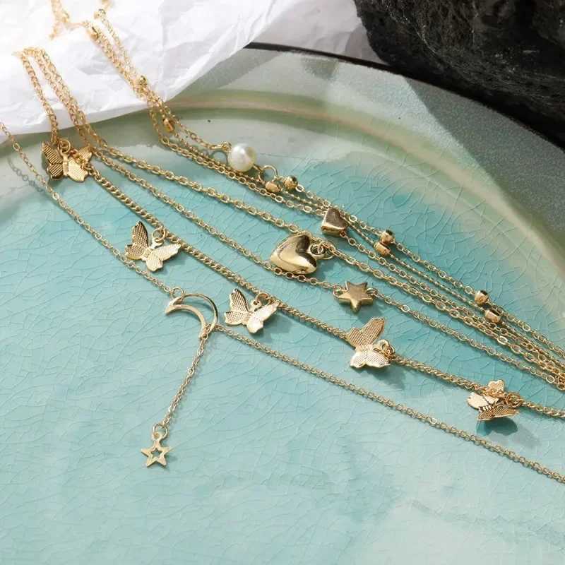 6PCS Necklace Simple Temperament ly Butterfly Star Moon Popular La Necklace Set for Women Jewelry European and AmericanXJ251024