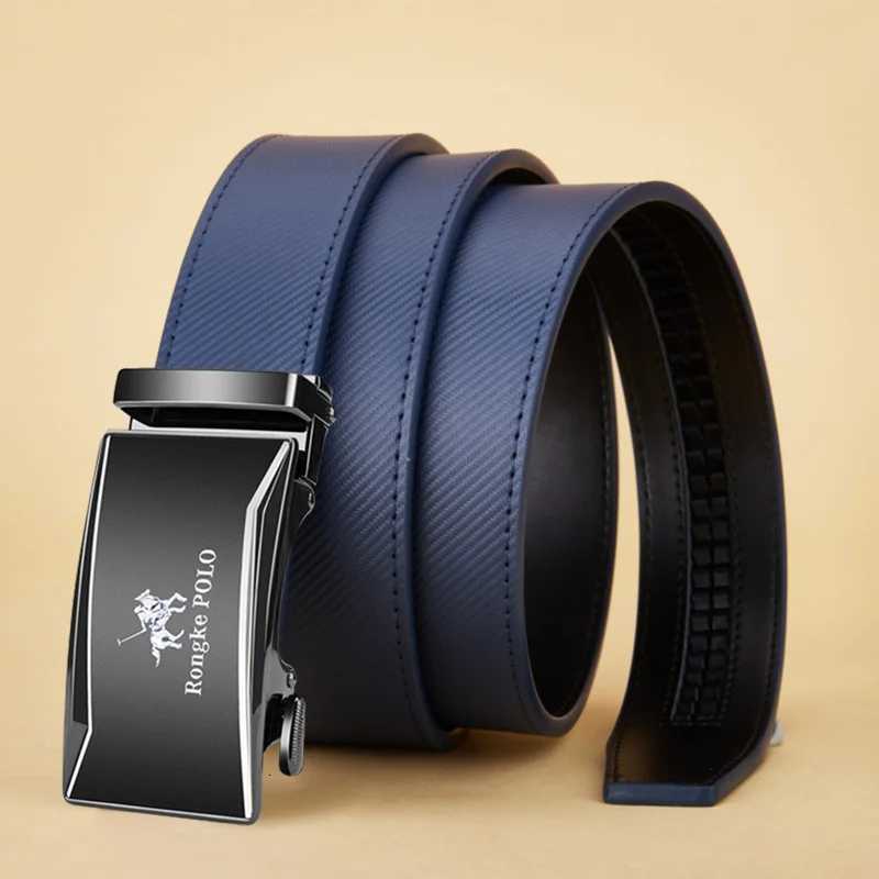 OYIFAN Mens Belt Blue Striped Belt Fashion Jeans Belt Genuine Leather Belt Automatic Buckle Belts W251024