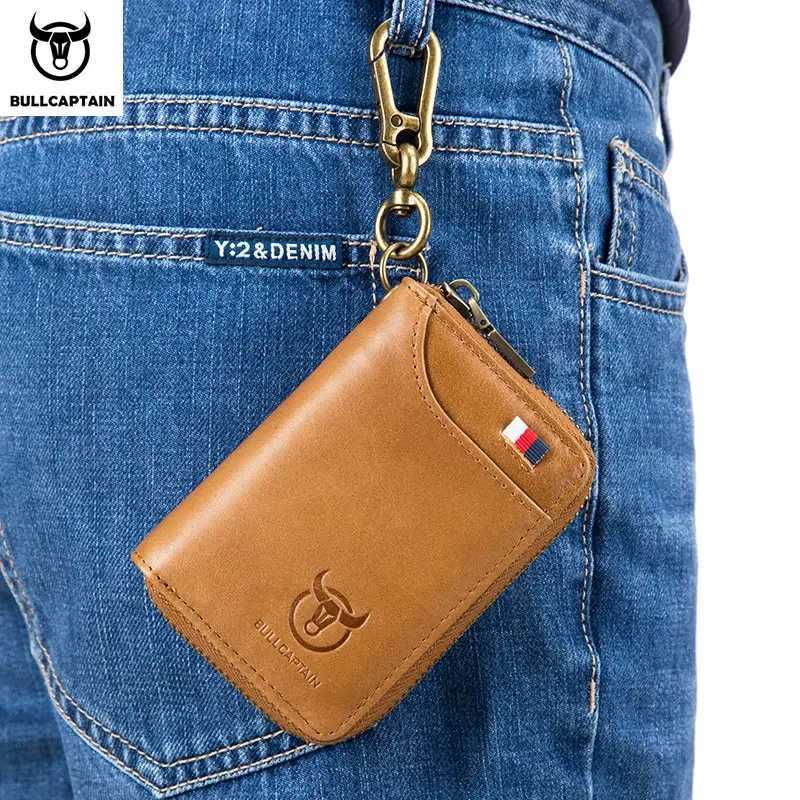 BULLCAPTAIN Genuine Leather Mens Key Card Holder High Quality Multifunctional Car Key Chain Wallet Mini Card Holder Key Holder Z251023
