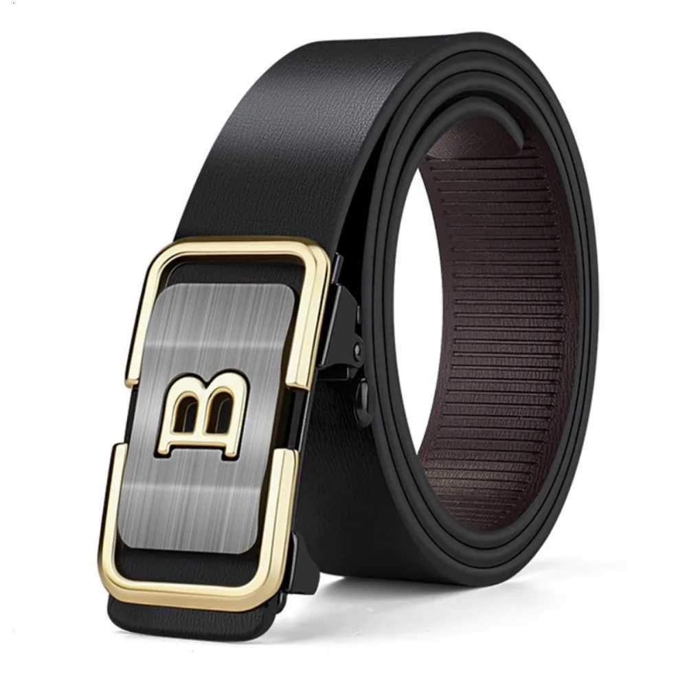 New Fashion Mens Belt Toothless Automatic Buckle Belt Alloy Letter Button for Business Fashion High Quality Mens Strap W251024