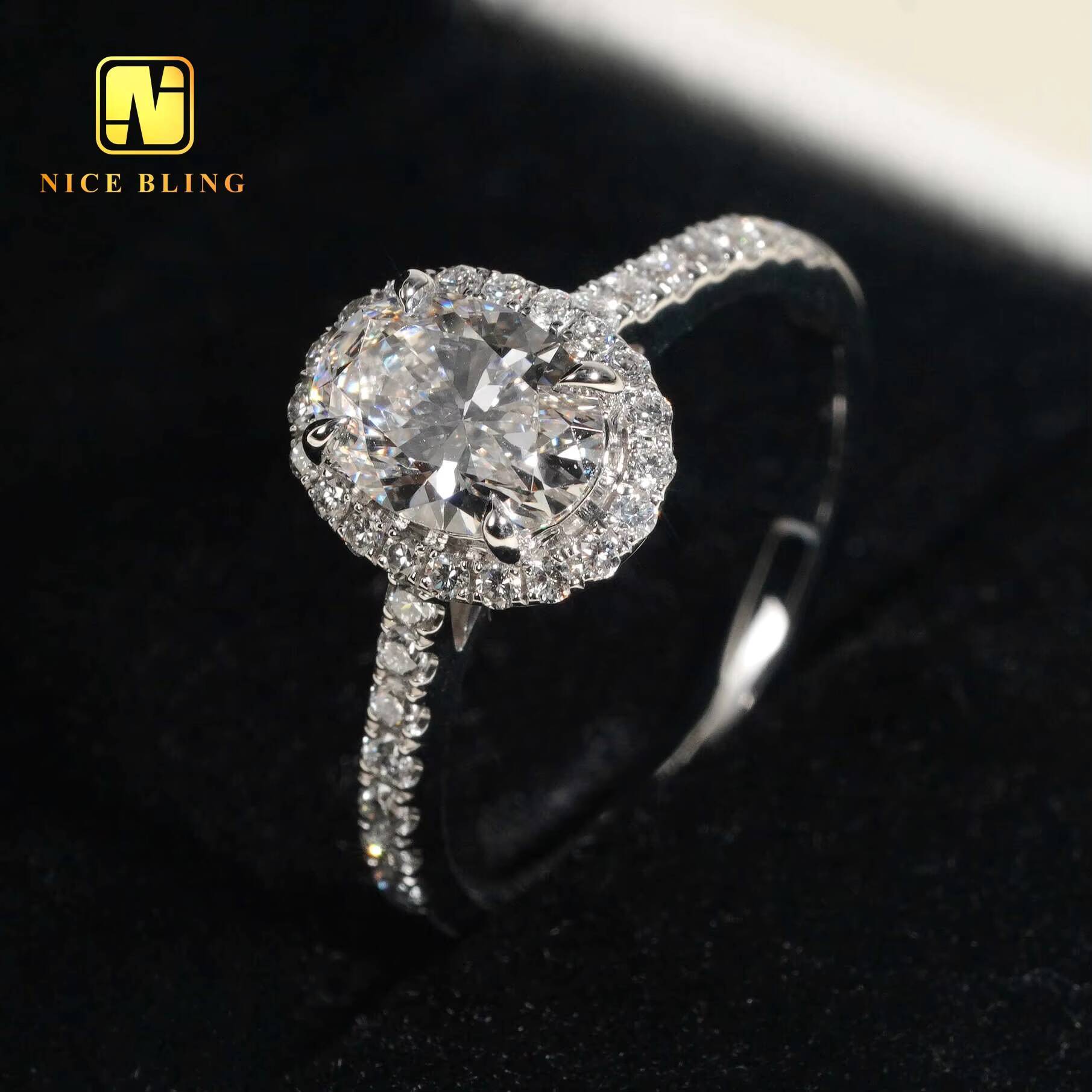 14K White Gold Jewelry Pave Setting Halo Rings 113ct EVVS2 Oval Cut Lab Diamond Engagement Wedding Rings for Women