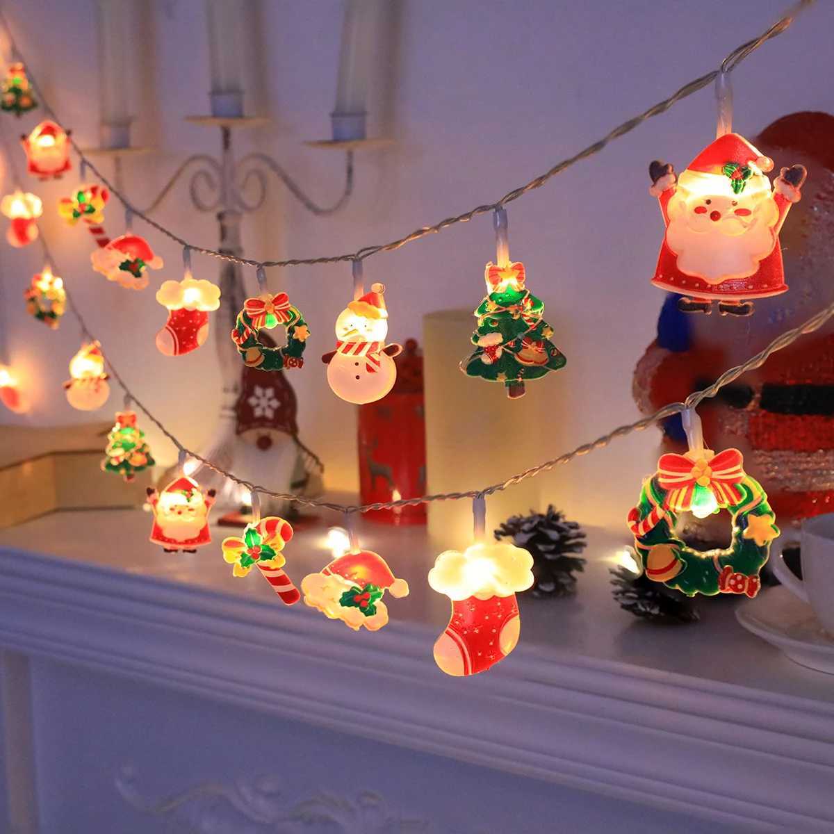 LED Christmas String Lightswith SantaSnowmanCandy CaneChristmas StockingSnowflake Designs for Christmas PartyIndoorTree C251024