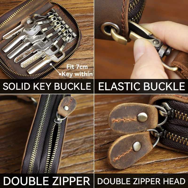Genuine Leather Key Wallet For Men Retro Car Smart Key Case Double Zipper Housekeeper Keys Coin Pouch Organizer Handbag Women Z251023