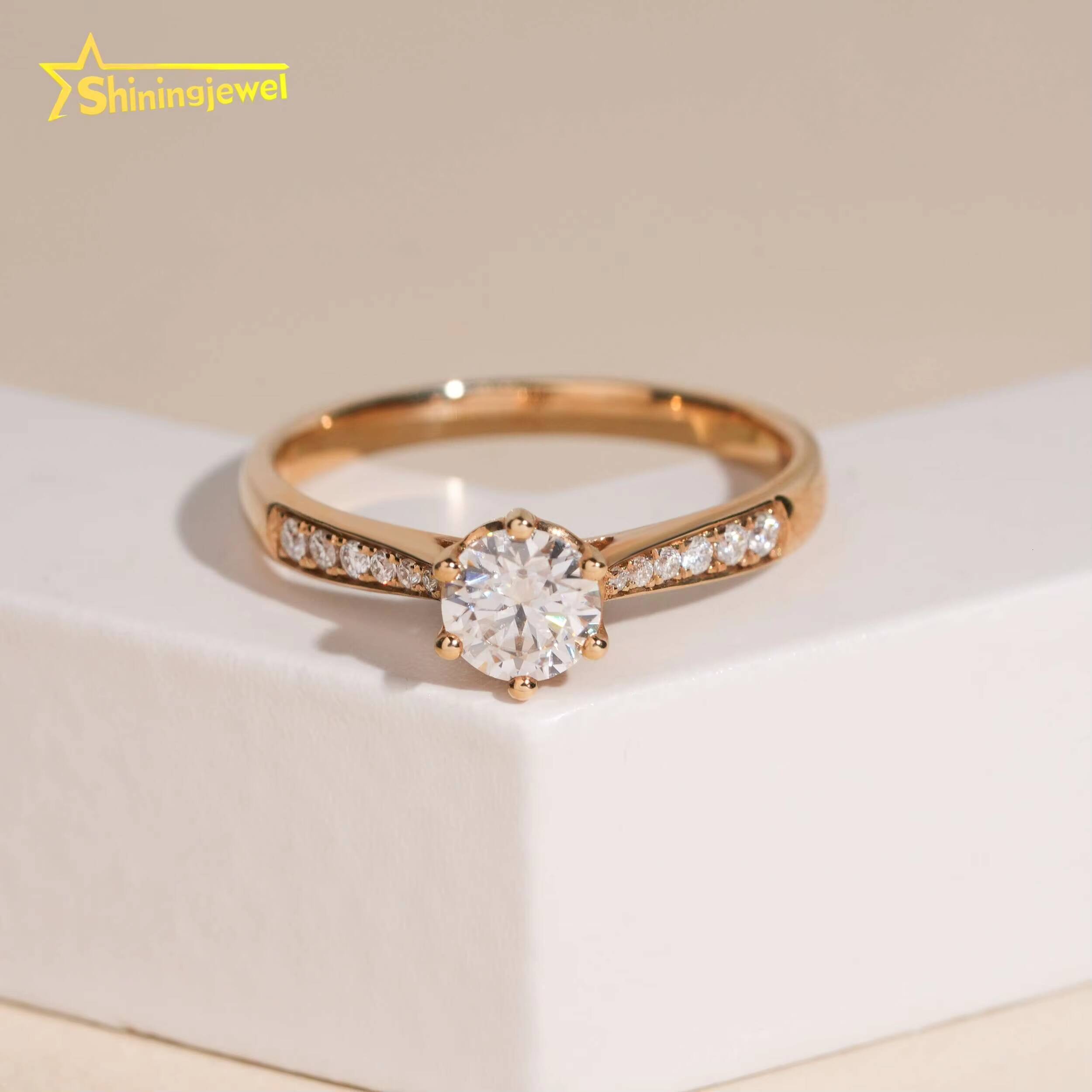 Classic 6 Prongs14K Solid Gold D VVS Moissanite Ring Fine Jewelry Custom Moissanite Ladies Ring for Engagement Wedding