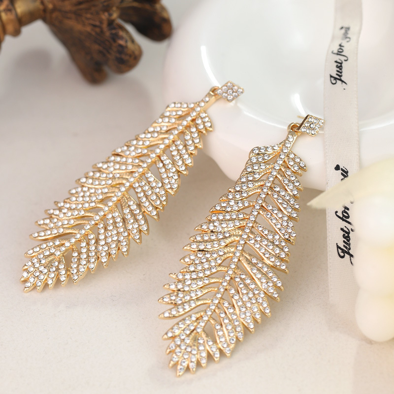Designer earrings Luxury earrings feather pendant earrings silver needle inlaid with diamonds zircon light luxury metal earrings diamond earrings free