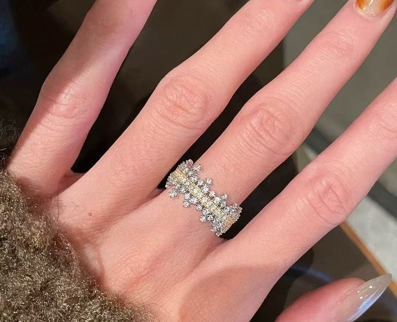 TaiYang New Wide Band Open Ring, Gold Plated Copper with Micro-Pave Zirconia, Minimalist Statement Finger Ring for Women