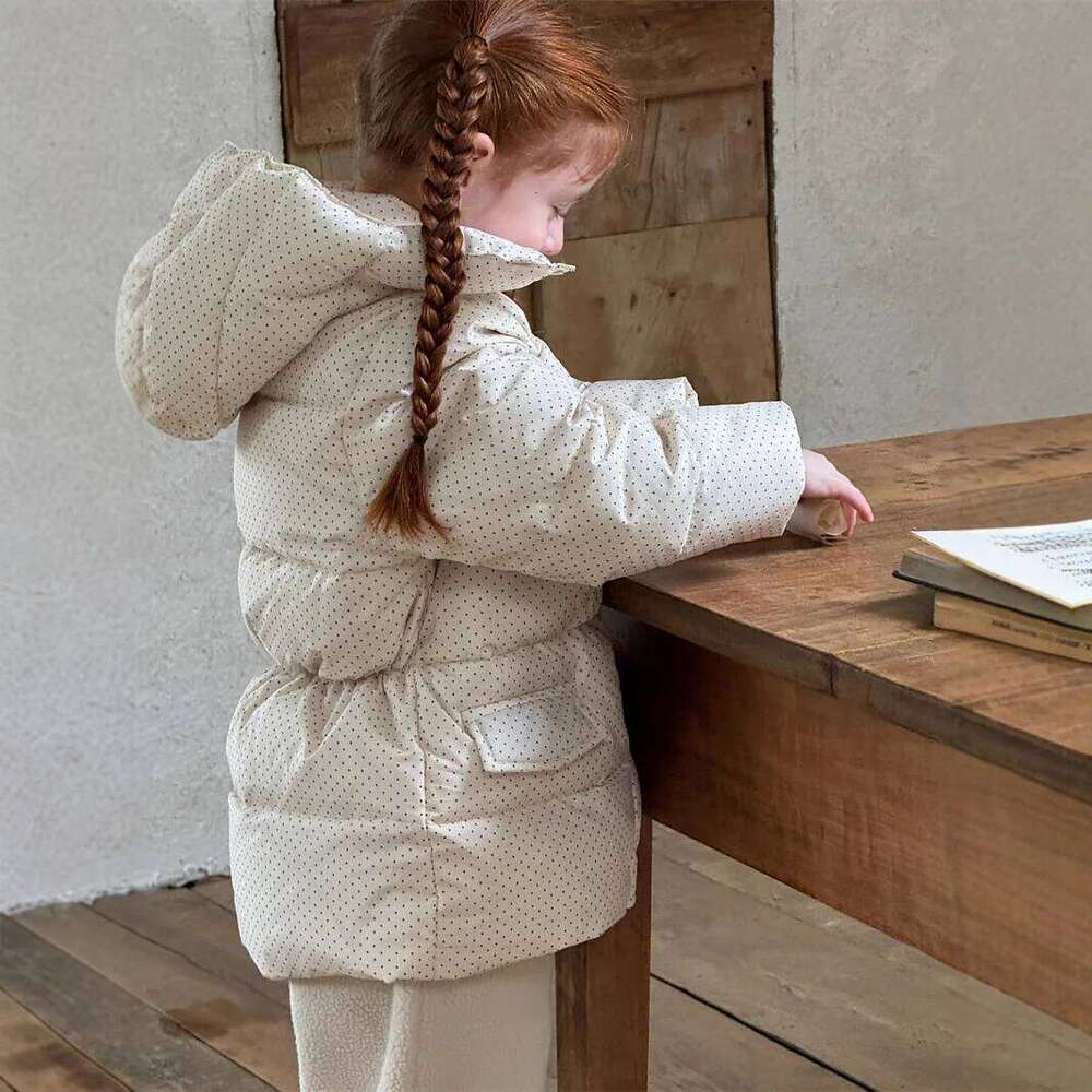 Girls Cotton Clothes Autumn And Winter New Children's Clothing Korean Style Girl Baby Wave Point Waist Hooded Down Jacket