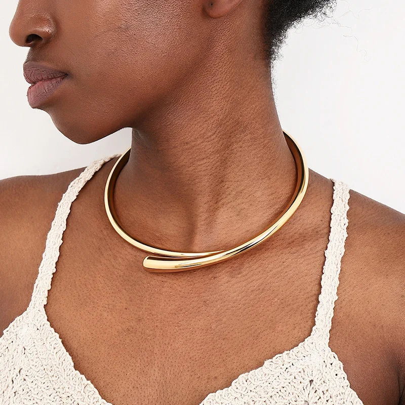 DIEZI Steampunk Irregular Clavicle Torques Necklace For Women Punk Gold Silver Color Statement Chokers Necklace Gift Jewelry 251016