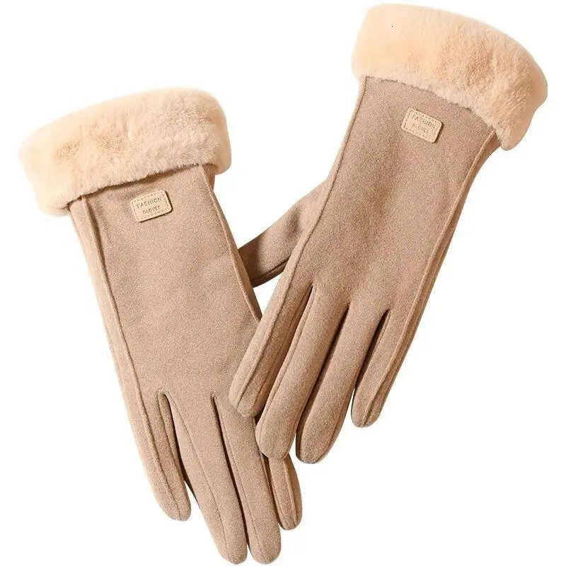 Womens winter warm riding gloves with thickened fleece for cold and windproof touch screen winter suede 251023