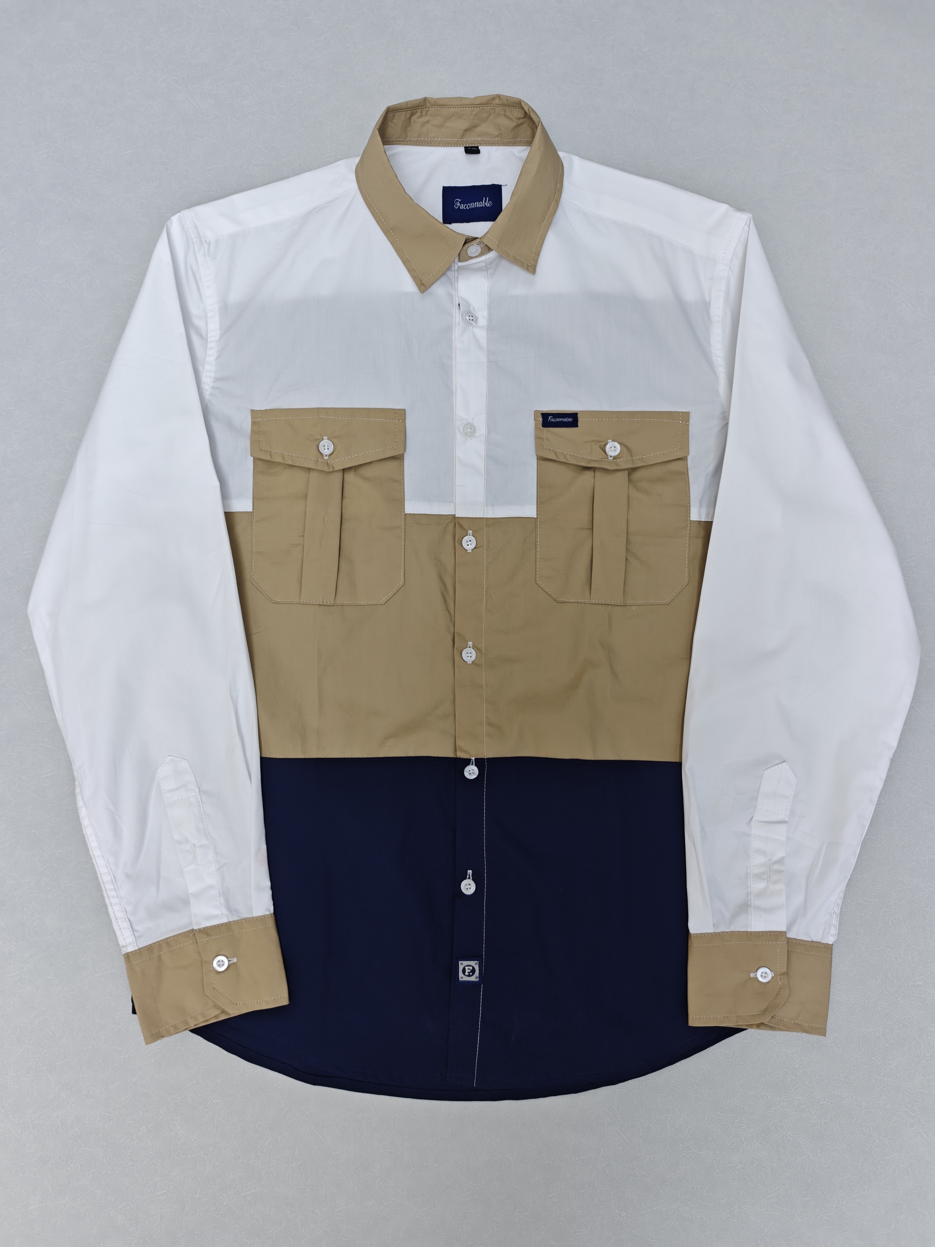 Men's Long Sleeve Color Block Shirt - Fashionable Contrast Design, Casual Button-Down, Comfortable Fabric for Daily & Street Style Looks-NO01