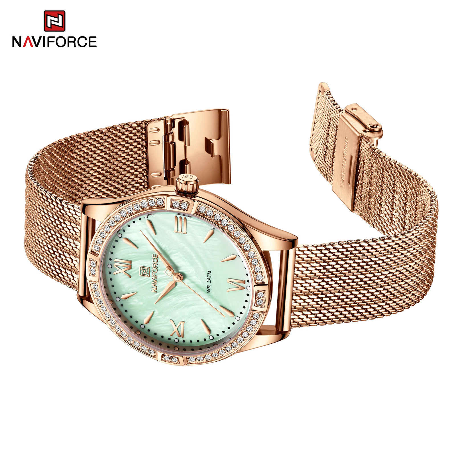 Naviforce 5028 Original Round Watch For Woman Waterproof Ladies Mesh Watch Fashion Stainless Steel Quartz Womens Clock 251021