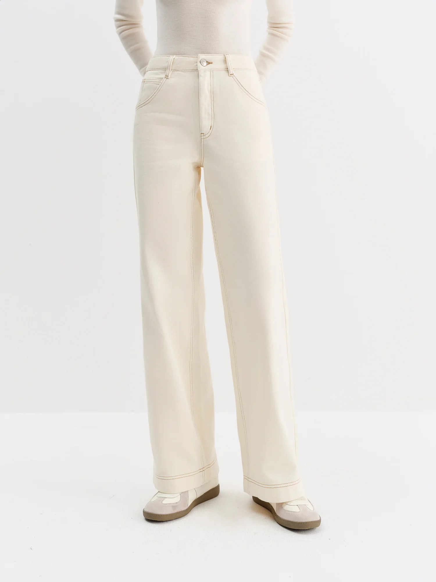 FSLE Straight High Waist Jeans for Women Winter Solid Simple Allmatch 2025 Long and Short Versatile Pants Korean Style 251018