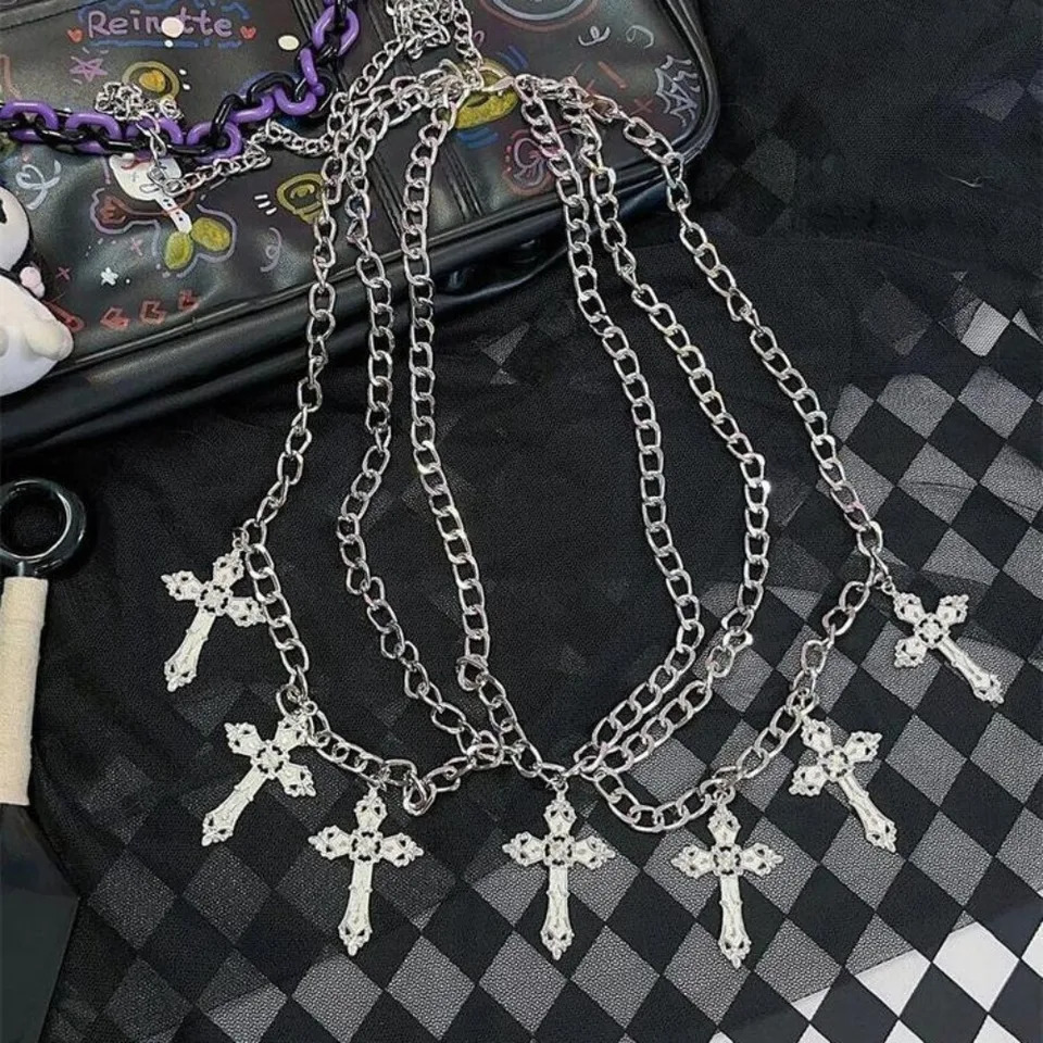 Y2K Double Layer Punk Chain Belt for Women Gothic Cross Streetwear Waist Chain Metal Skirt Jeans Pant Chains Egirl Y2K Aesth 251023