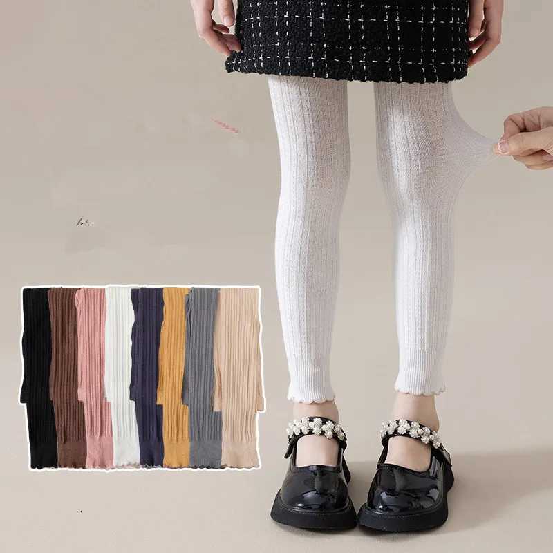 Spring Autumn Baby Girls Stretch Tight Leggings Cotton Solid Ruffle Ribbed Toddler Kid Pants For 0 to 12 YearsT251024