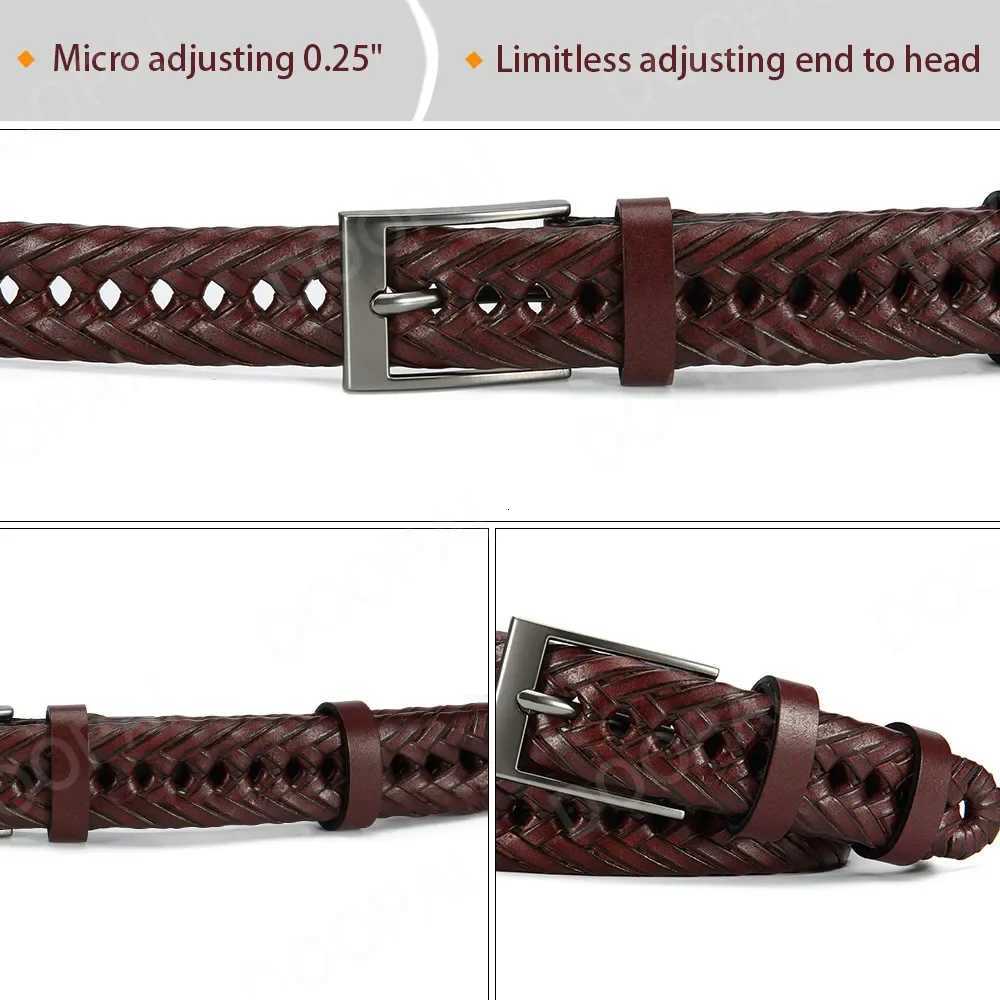 Men Belts Genuine Leather LONG Large Pin Buckle Metal Automatic Buckle High Quality Braided Vintage Casual for Jeans Women Strap W251024
