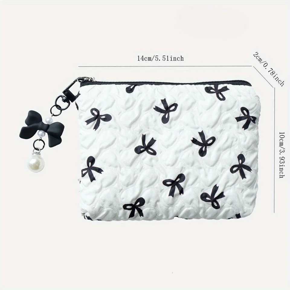 Embroidered bow makeup bag high appearance level coin purse storage bag cute large capacity highend makeup bagT251024