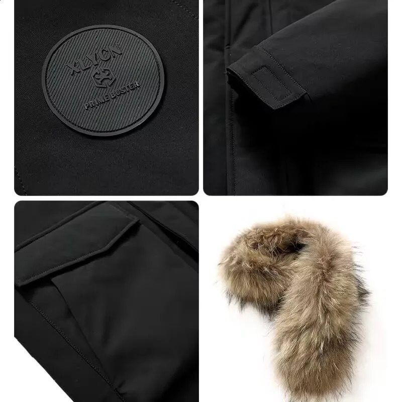 Mens Parka With Detachable Raccoon Fur Hood 90 Percent Duck Down Jacket For Men Heavy Duty Winter Coat Warm Workwear Parka 251020