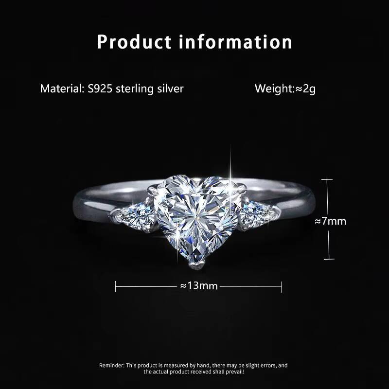 Heart Shape 925 Silver 3CT Moissanite Engagement Wedding Ring With GRA Certificate for Women