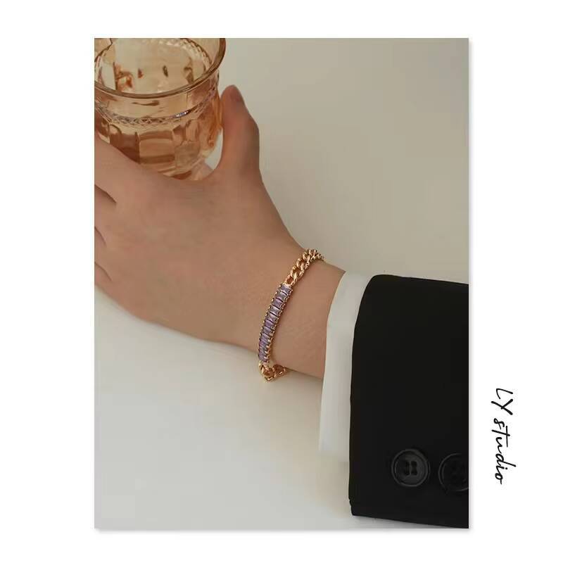 High Quality Wholesale Fashion Niche Simple Design Colorful Transparent Long Diamond Titanium Steel Bracelet