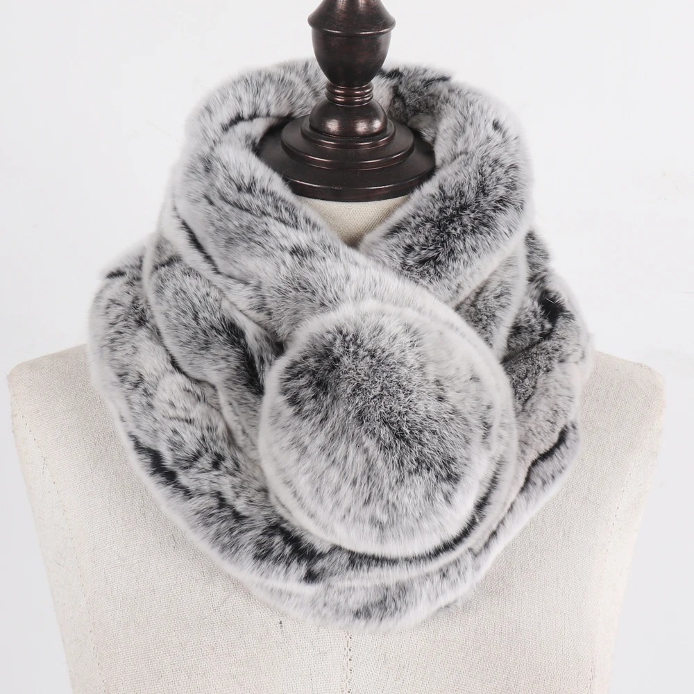 Winter Natural Rex Rabbit Fur Ring Scarf Women Warm Real Rex Rabbit Fur Mufflers Russian Lady Genuine Rex Rabbit Fur Scarves 251020