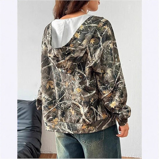 Autumn Camouflage Loose Long Sleeve Maple Leaf Print Trendy Fashion Versatile Women's Top Wholesale