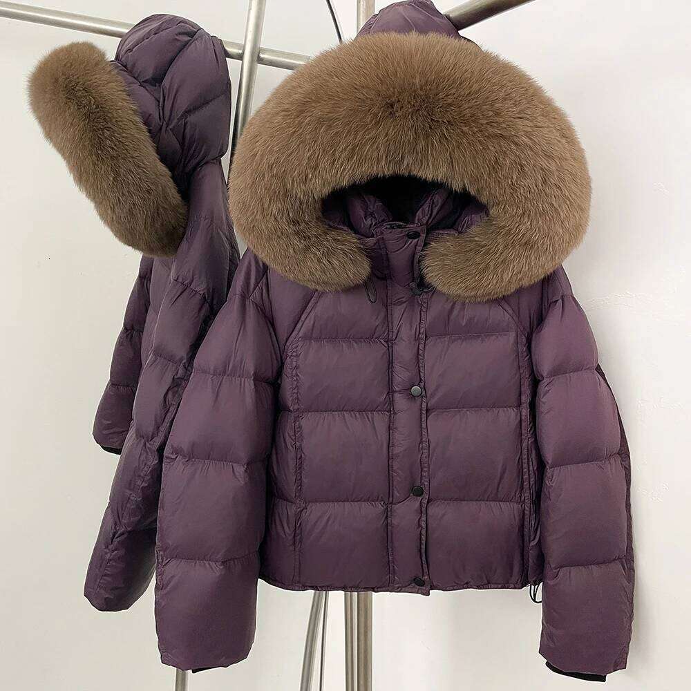 White Duck Down Coat 2025 New Autumn Winter Top Clothing Women Ickwarm Fluffy Puffer Jacket Female Hooded Real Fox Fur Coats Designer Women