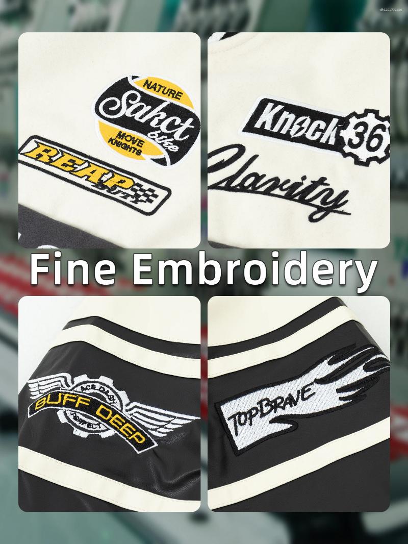 Men's Jackets Casual Baseball Jacket Motorcycle Style Embroidered Letters Button Design Long Sleeve PU Leather Patchwork Outerwear